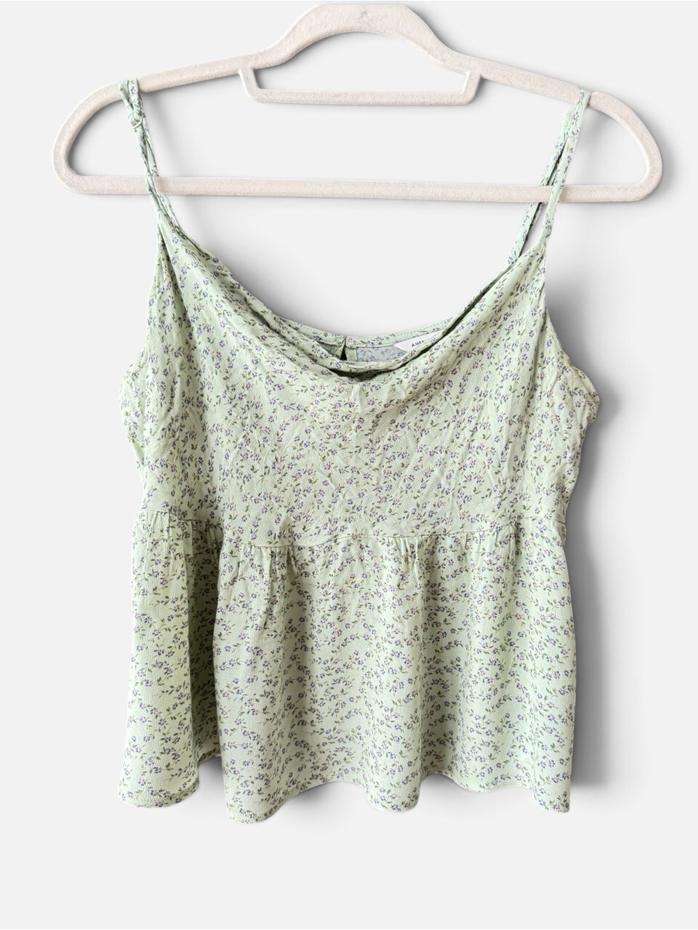 American Eagle Women’s Cowl Neck Babydoll Camisole Green Floral Top Medium